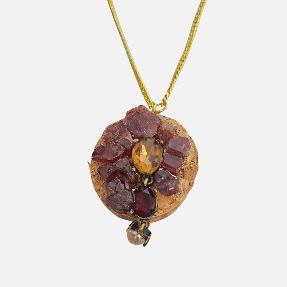 18K Gold Plated Crystal Gold Garnet Cork Pendant Necklace